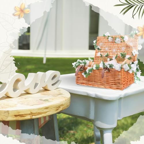 Geelin Wicker Wedding Card Basket with Lid Letter Flag Rustic,White - Image 6