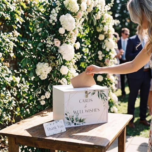 BreezeHug 14" Large Wedding Card Box with Lock, Eucalyptus Greenery Money Box for Wedding Reception, Sturdy PVC Gift Card Holder with Matching Thank You Sign, 300-card Capacity for Bridal Baby Showers - Image 4