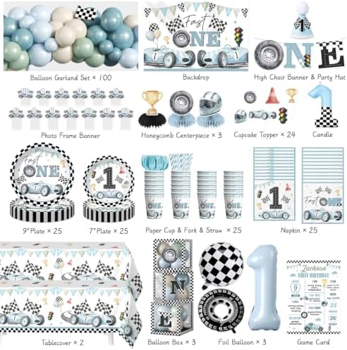 295Pcs Fast One Birthday Decorations For Boys, All-in-One Set for 25 Guests - Image 2