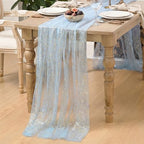 Artoid Mode 6PC Gold Gauze Light Blue Table Runner 120 Inch 10FT, Glitter Metallic Foil Sheer Dining Wedding Anniversary Holiday Birthday Table Decor for Home Party - Image 5