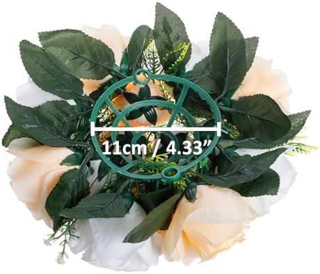 10Pcs Artificial Flower Ball Arrangement, 15 Flower Heads Wedding Roses Bouquet with Base Suitable for Parties Valentine's Day Wedding Centerpieces and Home Decor (Champagne & White) - Image 3