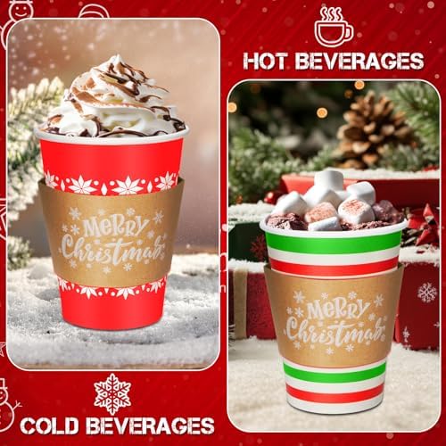 Mimorou 120 Pack Christmas Coffee Cups with Lids and Sleeves, 12 oz Disposable Paper Holiday Party Cups Printed with Snowflakes, Christmas Trees, Stripes and Polka Dots for Xmas Party Supplies - Image 5