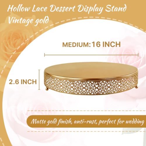 Cake Stand, Metal Round Cupcake Dessert Stand Cake Display Holder Cookies Fruit Serving Tray Decor for Wedding Party Birthday Baby Showers Anniversary (16 in, Dark Gold) - Image 3