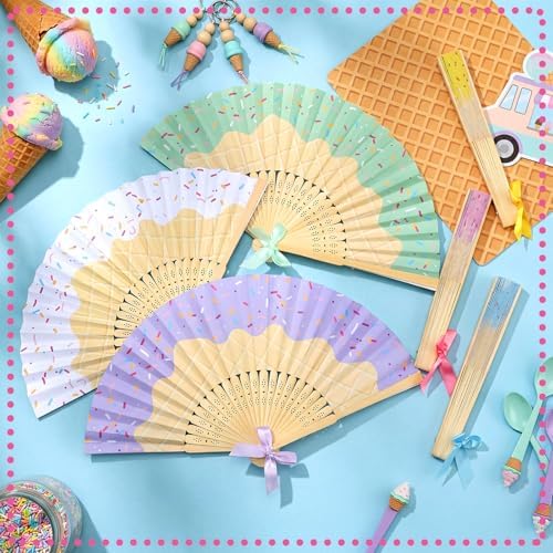 Roowest 36 Pcs Ice Cream Folding Hand Fans Bulk, Pastel Party Decorations - Image 6