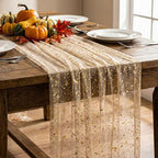 12PC Gold Gauze Table Runner 120 Inch 10FT Dining Wedding Baby Shower Holiday Birthday Sparkly Sheer Tulle Table Décor - Image 4