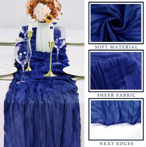 12 Pieces Royal Blue Cheesecloth Table Runner 10FT Pink Runner for Tables Gauze Fabric Boho 35 x 120 Inches Long Table Runner Decoration Rustic Sheer Runner for Wedding Baby Birthday Party Royal Blue - Image 2