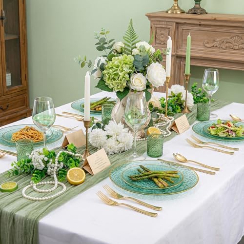 Rubtlamp 350 Pcs Green Plastic Dinnerware Set, Green and Gold Plastic Plates, Hammered Party Plates Include Dinner Platos, Dessert Platos, Cups, Gold Cutlery Set And Napkins for Party - Image 7