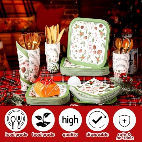 350 Pcs Christmas Paper Plates and Napkins Set Disposable Serve 50 - Image 2