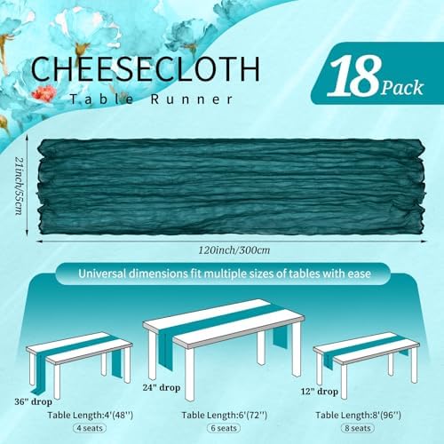 18 Pack Cheesecloth Table Runner 10FT Teal Table Runner Boho Gauze Cheese Cloth Table Runners Long Rustic Sheer Table Decorations for Wedding Party Baby Bridal Shower Birthday Holiday Home - Image 2