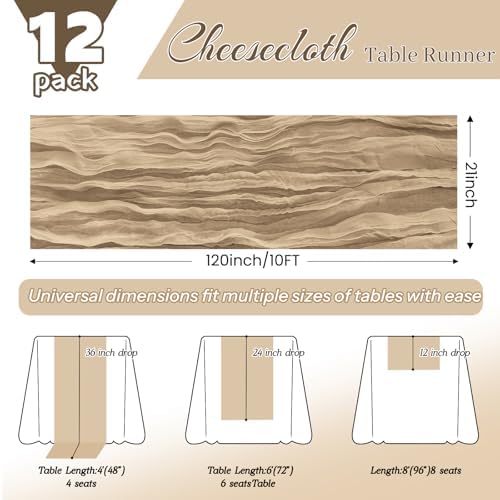 12 Pack Beige Cheesecloth Table Runner 10FT Wedding Party Decor - Image 4