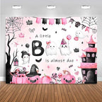 Mocsicka Halloween Baby Shower Backdrop A Little Boo is Almost Due Pink and Black Party Decorations Pumpkin Ghost Bat Background Banner Baby Shower for Kids Photo Booth Props (10x8ft (120x96 inch)) by Mocsicka