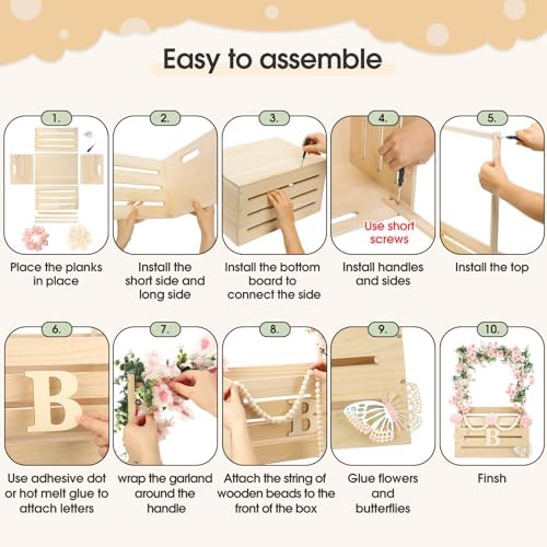 Juexica Wooden Baby Shower Crate Closet Baby Basket with Handle Box with Butterfly Eucalyptus Garland Bead Artificial Flowers Large Letter for Pregnancy New Parent Gift(Wood Color) - Image 4