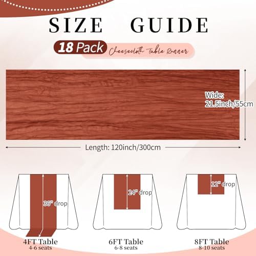 18 Pack Terracotta Cheesecloth Table Runner 21.5x120 Inch, Semi Sheer Boho Gauze Cheese Cloth Fabric Table Runners 10 FT Long for Wedding Party Baby Shower Birthday Home Decor - Image 3