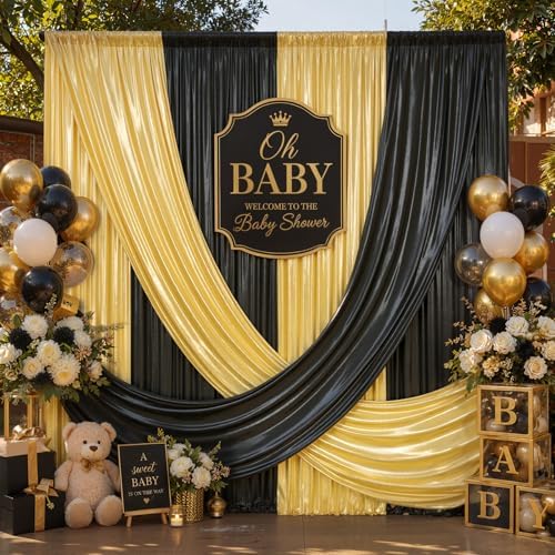 20×10 ft Casino Sequin Backdrop Curtain-Gold and Black Backdrop Drapes - Image 3