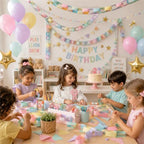 Paper Chain Garland, Crepe Paper Streamers Pastel Balloon Star Garland - Image 7