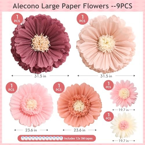 Alecono 6 Pcs Giant Paper Flowers Decorations for Wall(31" 24" 20") - Image 5