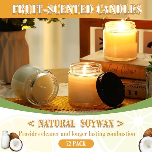 MTLEE 72 Pcs Mini Mason Jar Candles Favor Bulk, Lemon, Citrus, Coconut Milk - Image 4