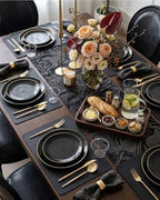 bUCLA 150PCS Black and Gold Plastic Plates - Black Gold Plastic Dinnerware Set Disposable - Include 25 Dinner / 25 Dessert Plates, 25 Knives, 25 Forks, 25 Spoons, 25 Cups, Ideal for Party & Graduation - Image 6