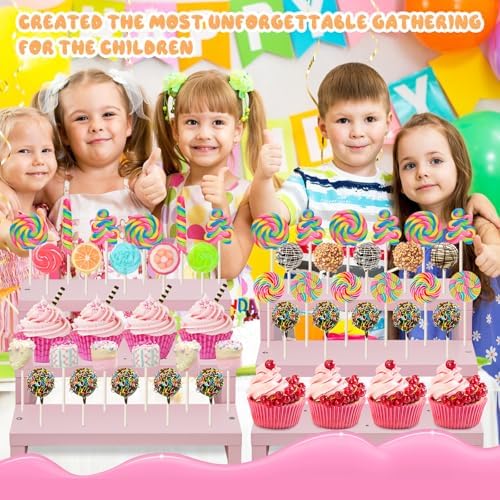 Wood Cake Pop Stands, 3 Tier Lollipop Holders with Twist Ties Lollipop Sticks, Sucker Display Riser for Dessert Table of Wedding Birthday Party (Pink-2P) - Image 7