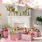 CHENGU 6 Pack Easter Storage Bin Collapsible Cute Easter Basket for Gift Large Pink Bunny Eggs Holiday Decor Rabbit Hunny Bunny Basket Foldable Farmhouse Flower Box with Handle for Bedroom Office Home - Image 2