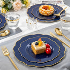 bUCLA 180PCS Blue Plastic Plates - Navy Blue and Gold Rim Disposable Include 30 Each (Dinner & Dessert) Plates, 30 Knives, 30 Forks, 30 Spoons and 30 Cups, Ideal for Party & Labor Day - Image 4