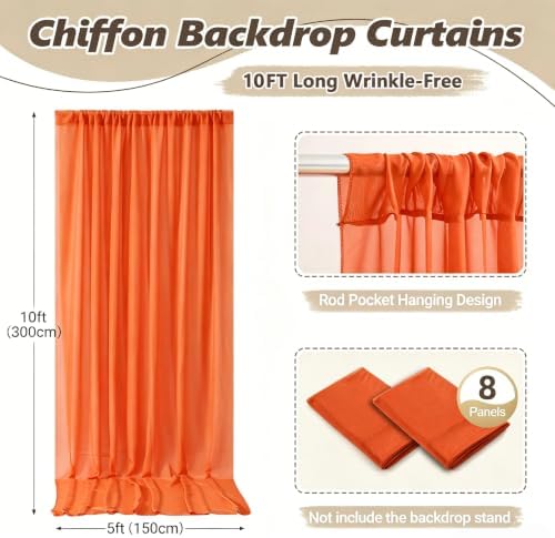 40ft x 10ft Orange Backdrop Curtains, Wrinkle-Free Sheer Chiffon Fabric Photo Backdrop Drapes for Wedding Arch Party Ceremony Stage Photography Decorations - Image 5