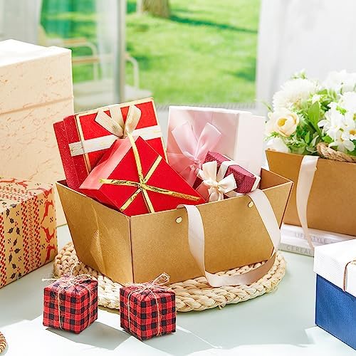 Pinkunn 48 Pcs Basket for Gifts Empty DIY Bulk Gift Basket Kit with Handles Kraft Cardboard Tray for Wedding Baby Shower Graduation Party Anniversary Party Display(Brown) - Image 3
