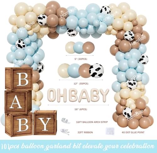 Hombae Cowboy Baby Shower Decorations – 108PCs A Little Cowboy is On The Way Party Supplies Set with Backdrop, Balloon Garland, Banner, Tablecloth, Boxes, Sash and Badge - Image 3