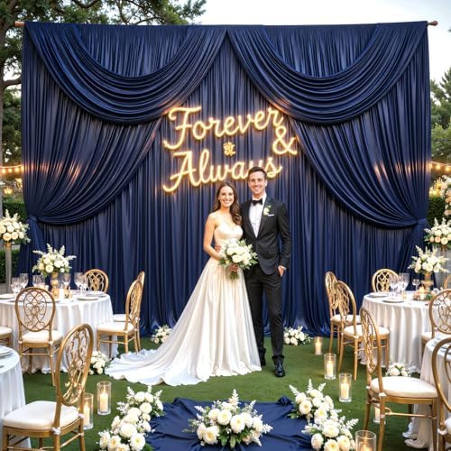 Navy Blue Satin Backdrop Curtains 2 Panels - Glitter Photo Drapes for Baby Shower, 10x10FT Shimmer Back Drop Cloth, Wrinkle Free for Birthday Party Prom Wedding Stage Background - Image 7