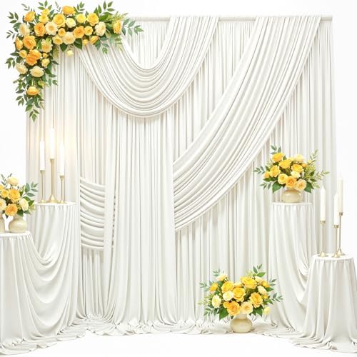 Besutolife 10FT x 15FT Wrinkle-Free Ivory Backdrop Curtains for Wedding, 2 Panels Ivory Fabric Photo Background Drapes for Wedding Reception, Birthday, Bridal & Baby Shower Decorations Photography by Besutolife