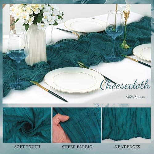 12 Pack Teal 10FT Cheesecloth Table Runner Rustic Gauze Cheese Cloth Table Runner for Wedding Bridal Baby Shower Table Decorations Boho Fabric Sheer Birthday Party Table Decor 20 x 120 Inch Long - Image 3