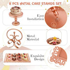 Lallisa 8 Pcs Cake Stands Set Metal Dessert Table Display Tiered Cupcake Holder Candy Donut Fruit Plate Cake Serving Tray with Handle Treats Serving Tower for Wedding Birthday Party(Rose Gold) - Image 5
