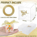 Thyle 200 Pcs Clear Favor Boxes 2x2x2 Inch Plastic Thank You Boxes with Lid Ribbon for Treats Candy Macaron Dessert Cupcake Gifts Wrap Party Favors Supplies(2 x 2 x 2 Inch) - Image 2