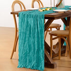 Teal Cheesecloth Table Runner Boho Wrinkled Gauze Table Runners - Image 3