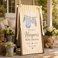 Welcome Yellow Striped Clothesline Baby Shower Satin Fabric Welcome Banner by Custom
