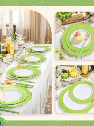 WDF 150Pcs Green Plates Disposable - Baroque Green and Gold Plates - 25Guest Plastic Dinnerware Ideal for Weding/Party/Birthday - Image 3