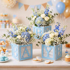 4 Set Blue Wooden Baby Boxes with Letters for Baby Shower Centerpieces - Image 6