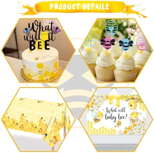 Party Inspo What Will It Bee Gender Reveal Decorations, Bee Gender Reveal Decorations, Bumble Bee He or She What Will Baby Bee Decorations Backdrop Balloon Banner Tablecloth Cake Cupcake Topper Box - Image 4