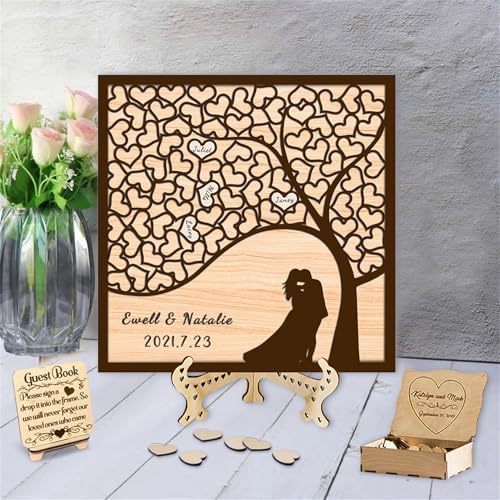 Personalized Tree of Life Wedding Guestbook Alternative with Wooden Heart Sign Custom Famliy Tree Wedding Drop Top Frame Rustic Wedding Decorations for Reception,C-Family Tree Guestbook-5 by Smallduuck