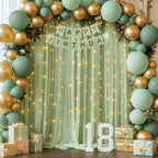 20x10ft Sage Green Tulle Backdrop Curtains with Lights String for Parties,Wrinkle Free Sheer Curtain Wedding Photo Backdop Drapes for Baby Shower Birthday Party Photography Home Decorations - Image 5