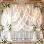 20x10ft White Tulle Backdrop Curtains with Lights String for Parties,Wrinkle Free Sheer Curtain with Lights Wedding Photo Backdop Drapes for Baby Shower Birthday Party Photography Home Decorations - Image 2