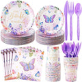 Ziliny 280 Pcs Butterfly Baby Shower Paper Plates and Napkins Paper Cups Plastic Knives Forks Spoons Disposable Tableware Set for Butterfly Theme Birthday Party Supplies, Serve 40 by Ziliny