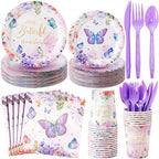Ziliny 280 Pcs Butterfly Baby Shower Paper Plates and Napkins Paper Cups Plastic Knives Forks Spoons Disposable Tableware Set for Butterfly Theme Birthday Party Supplies, Serve 40 by Ziliny