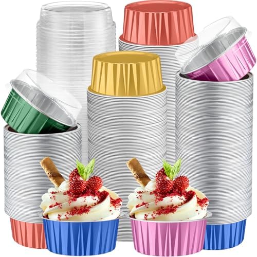 200 Pack Aluminum Cupcake Liners with Lids,Multicolor,Plain by Gandeer