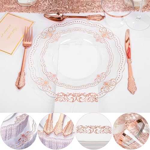 Ciaell 175 Piece Rose Gold Plastic Plates for Weddings Parties - Image 3