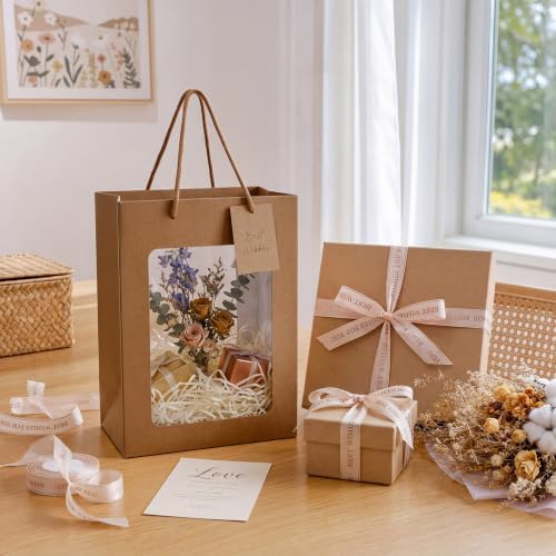 80 Pcs 9.8 x 5.1 x 7.1 in Brown Kraft Paper Gift Bags with Window & Handles - Image 7