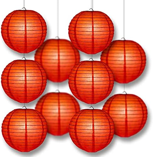 PaperLanternStore.com 10" Red Paper Lantern Party Pack with Remote Controlled LED Lights (10-Pack Combo Kit) - Image 6