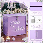 BreezeHug 10" Lilac Acrylic Wedding Card Box with Lock, Purple Money Box - Image 4