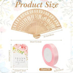50 Sets Wooden Hand Fan Sandalwood Wood Handheld Folding Fans with Ribbon Thank You Tag for Wedding Guests Baby Shower Birthday Bridal Gifts Party Favors(Pink,Floral) - Image 2