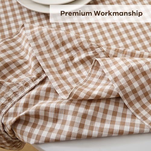 Taupe White Gingham Ruffled Table Cloth Rectangular 102"x60" - Image 6